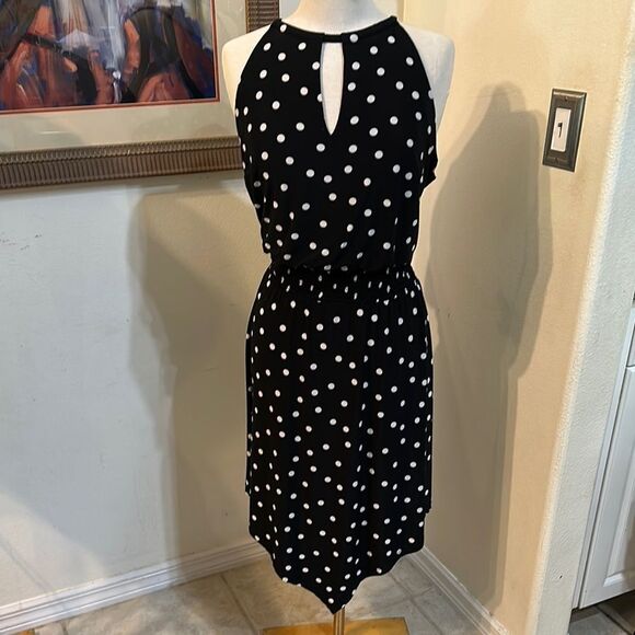 INC. Polka Dot Sleeveless Black/White Dress Size Large - Picture 3 of 11